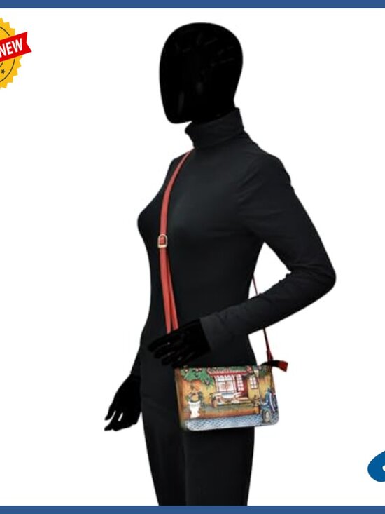 Hand-Painted Genuine Leather Crossbody Organizer Bag, One Size - Picture 5 of 7